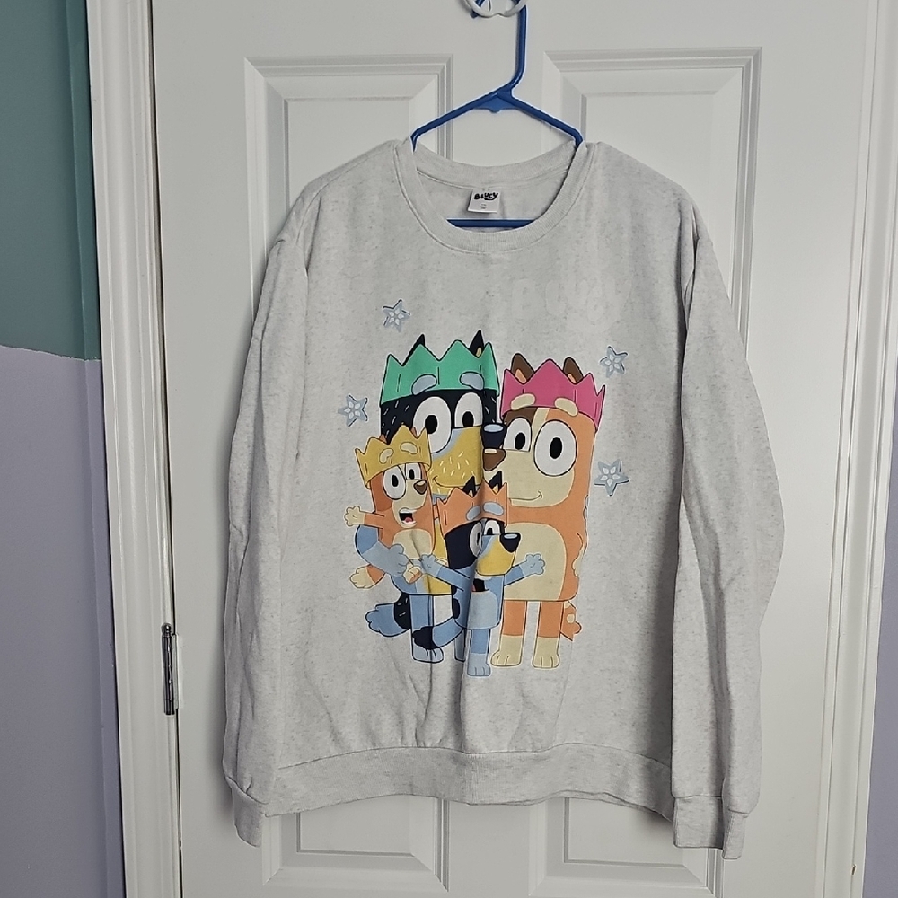 Bluey Characters Light Gray Crewneck Sweatshirt